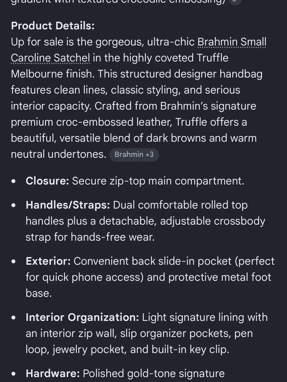 Brahmin Croc-Embossed Leather Satchel in Deep Brown Truffle Melbourne